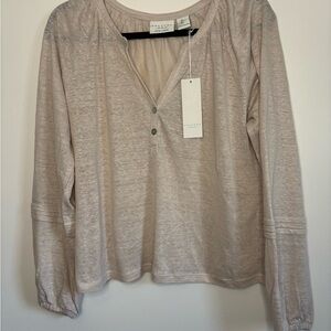 Calypso St. Barth Beige Tan Long Sleeve Top 100% Linen